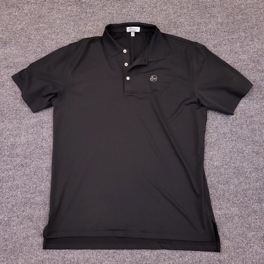 Peter Millar Summer Comfort Golf Polo Sz M Black Performance Stretch Bourbon